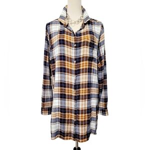 JAG Women’s Size XL Plaid Button Front Tunic Shirt Blue Brown Casual Long Top